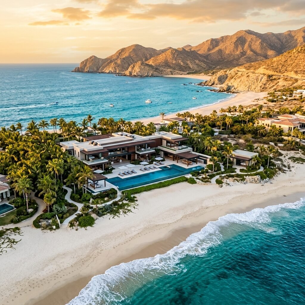 Luxury beachfront villa for sale in Los Cabos Mexico with infinity pool and Sea of Cortez views