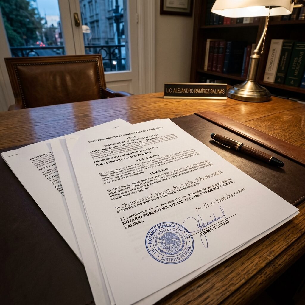 Mexican fideicomiso bank trust legal documents with notario stamp for foreign property buyer